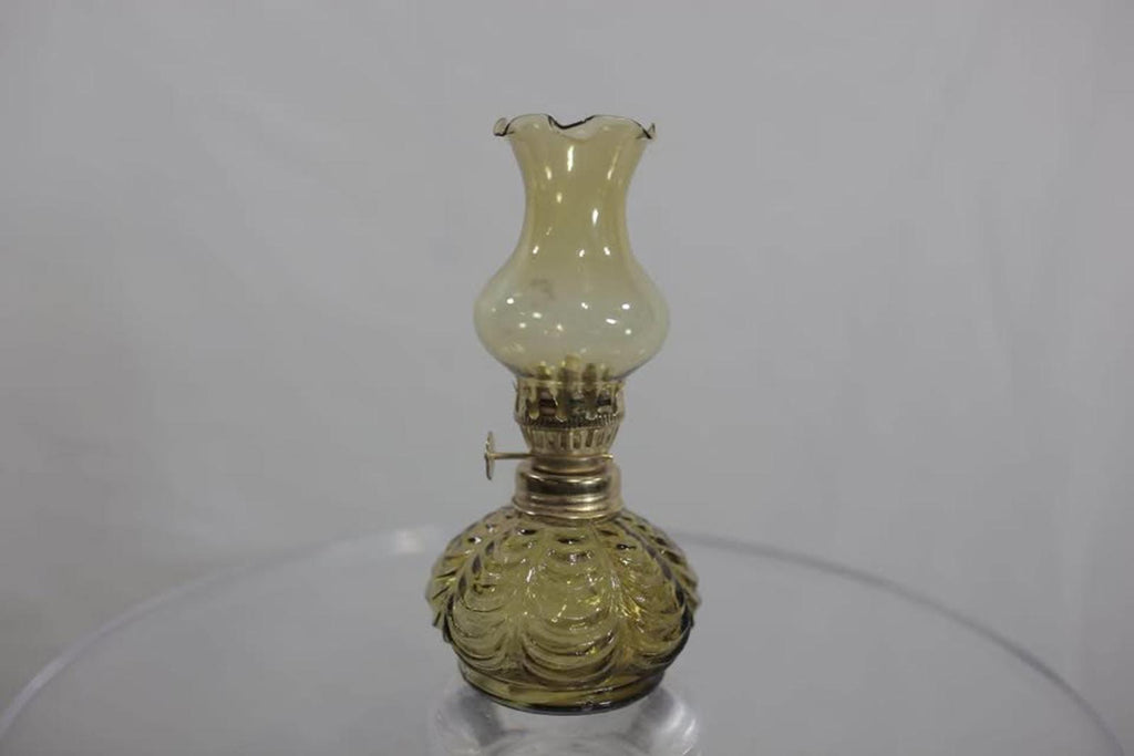Olive- green Amber Glass kerosene - Oil Lamp vintage style