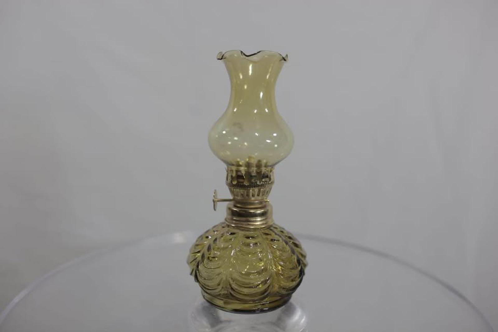 Olive- green Amber Glass kerosene - Oil Lamp vintage style