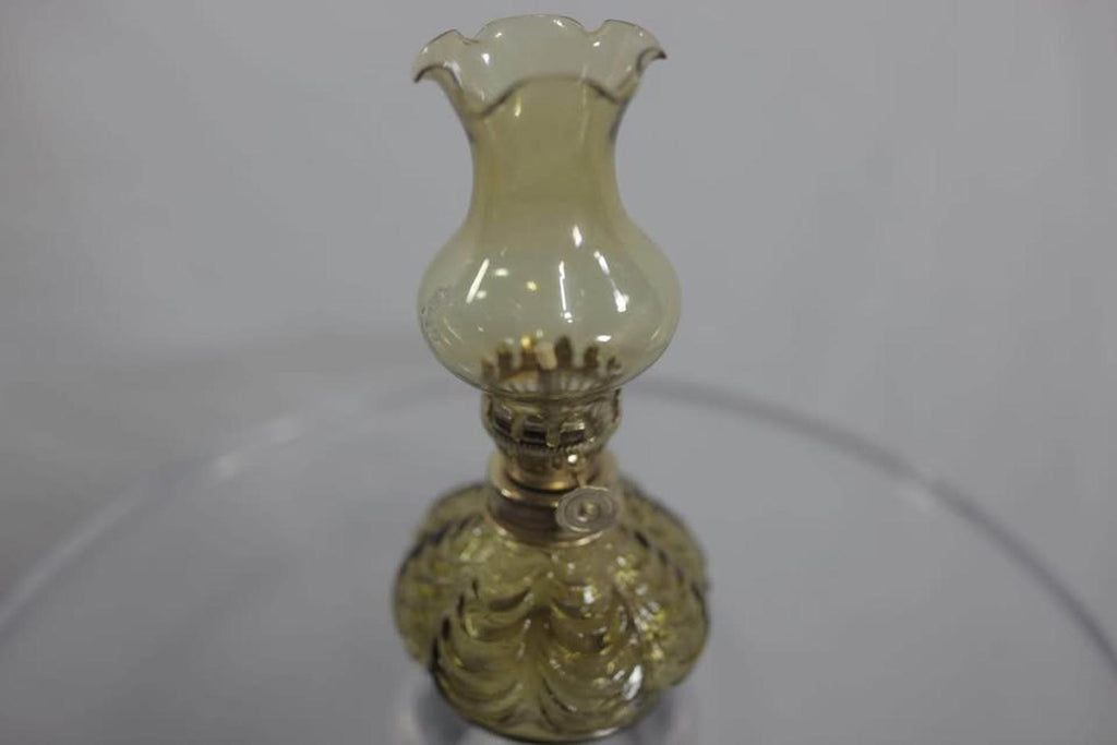 Olive- green Amber Glass kerosene - Oil Lamp vintage style