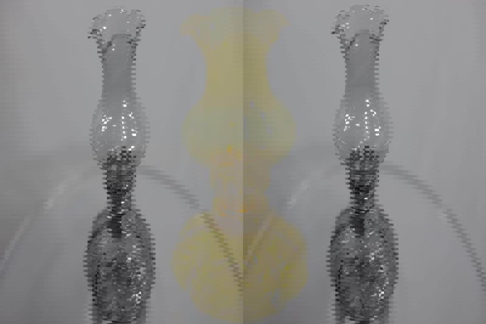 Olive- green Amber Glass kerosene - Oil Lamp vintage style