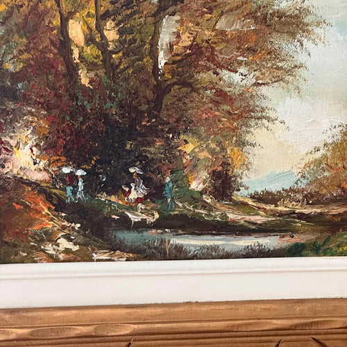 Original Oil Painting – Autumn Forest Scene with Figures