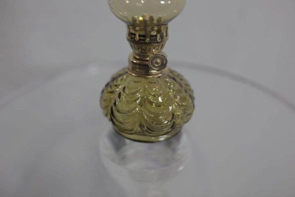 Olive- green Amber Glass kerosene - Oil Lamp vintage style