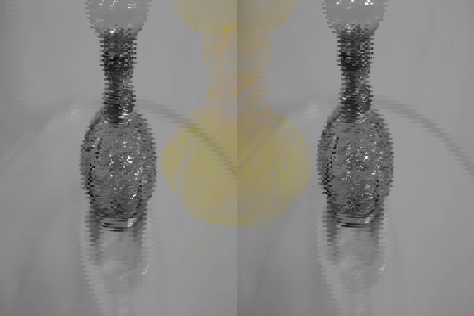 Olive- green Amber Glass kerosene - Oil Lamp vintage style