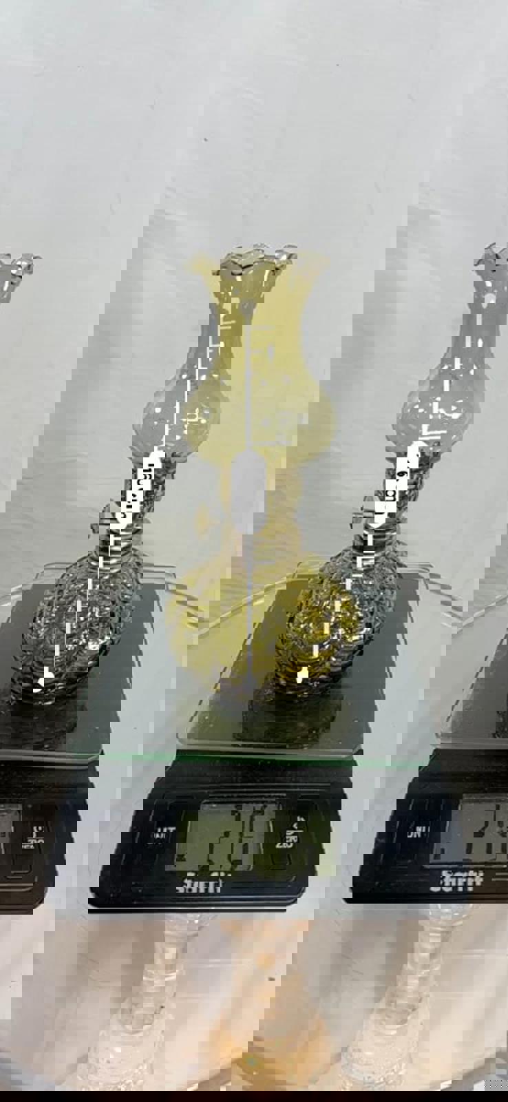 Olive- green Amber Glass kerosene - Oil Lamp vintage style