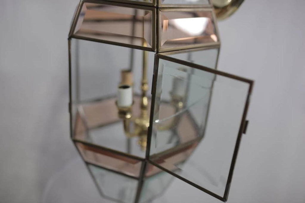 Large Vintage Beveled Pink Glass Lantern Chandelier – Fred Ramond