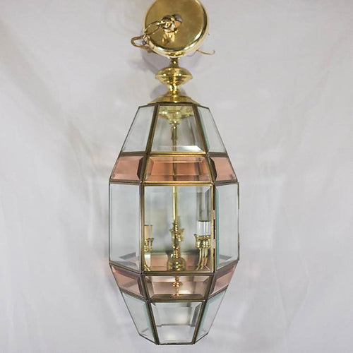 Large Vintage Beveled Pink Glass Lantern Chandelier – Fred Ramond