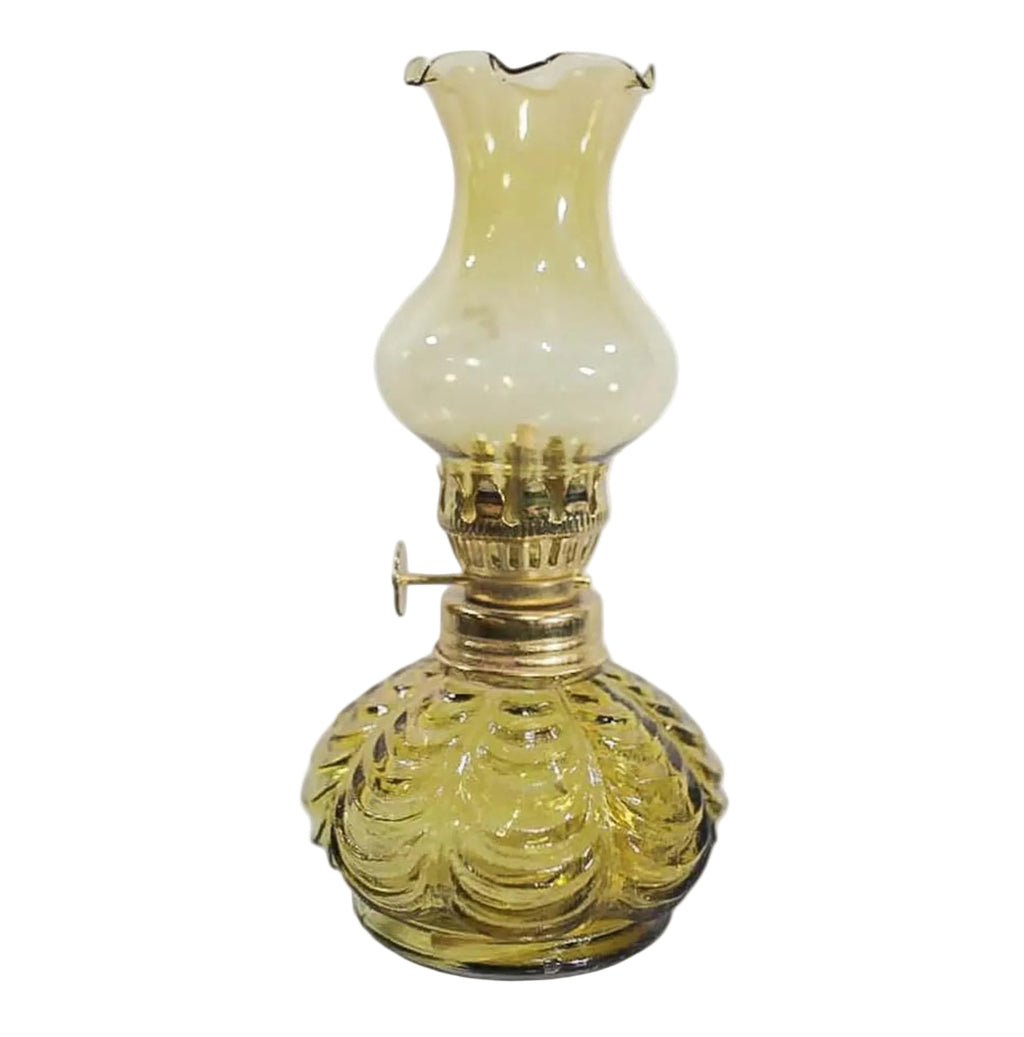 Olive- green Amber Glass kerosene - Oil Lamp vintage style