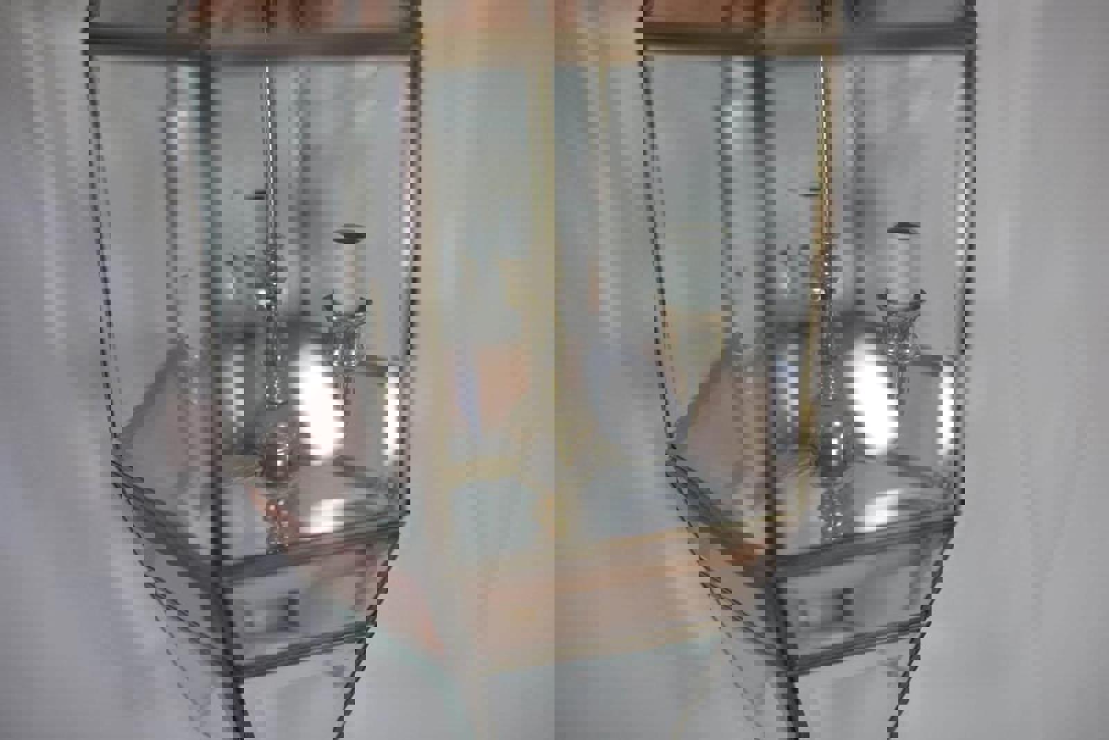 Large Vintage Beveled Pink Glass Lantern Chandelier – Fred Ramond